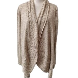Karen Scott Woman Cardigan 2X Oatmeal Open Front Texture Fall Boho Soft Girl